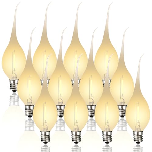 Meonum 12 Pcs Silicone Dipped Candle Light Bulbs, LED Silicone Candle Bulbs, 0.7 Watts Chandelier Light, C7 Lamps, E12 120V White Soft Coating Lighting for Window Candelabra, Chandelier (Gold Glow) - Image 1