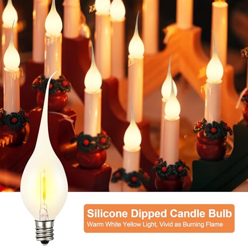 Meonum 12 Pcs Silicone Dipped Candle Light Bulbs, LED Silicone Candle Bulbs, 0.7 Watts Chandelier Light, C7 Lamps, E12 120V White Soft Coating Lighting for Window Candelabra, Chandelier (Gold Glow) - Image 5