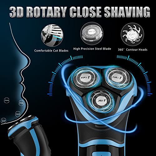 MAX-T Electric Shaver for Men, Cordless Electric Razor with Travel Case, Wet & Dry Use Men's Razor with Pop-Up Trimmer, 3D Rechargeable IPX7 Waterproof Rotary Shaver - Image 2