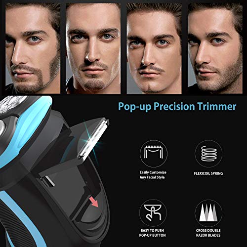 MAX-T Electric Shaver for Men, Cordless Electric Razor with Travel Case, Wet & Dry Use Men's Razor with Pop-Up Trimmer, 3D Rechargeable IPX7 Waterproof Rotary Shaver - Image 3