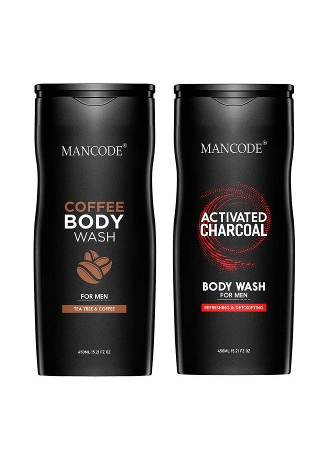 MAN CODE - Mancode Body Wash For Men Refreshing & Detoxifies Oil Free Skin Body Wash Gel For Men Size One Bottle 450Ml (Activated Charcoal And Coffee Body Wash Gel Pack Of 2) - Image 1