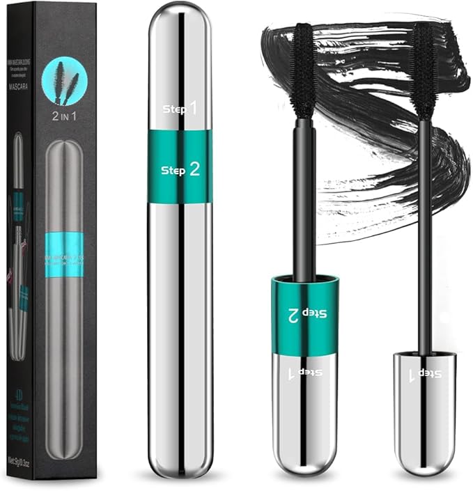 LOPHE 2 in 1 Black Eyelash Mascara with False Lash Effect 5 Times Longer Thick Curling with Soft Brush Smudge Proof Long Lasting Mascara Lash Sensational Volumizing and Thickening for Makeup - Image 1