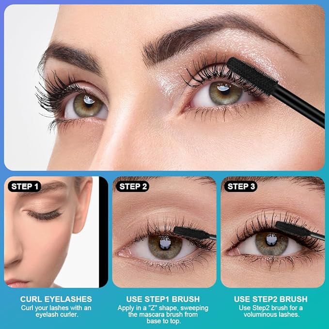 LOPHE 2 in 1 Black Eyelash Mascara with False Lash Effect 5 Times Longer Thick Curling with Soft Brush Smudge Proof Long Lasting Mascara Lash Sensational Volumizing and Thickening for Makeup - Image 3