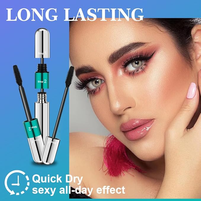 LOPHE 2 in 1 Black Eyelash Mascara with False Lash Effect 5 Times Longer Thick Curling with Soft Brush Smudge Proof Long Lasting Mascara Lash Sensational Volumizing and Thickening for Makeup - Image 4