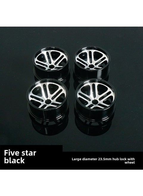 Homemade Four-wheel Drive Race Large Diameter Aluminum Alloy Wheels Modified Accessories Mini Racing Upgrade 23.5mm Wheels-Color:[Black] 4 With Hub Lock
