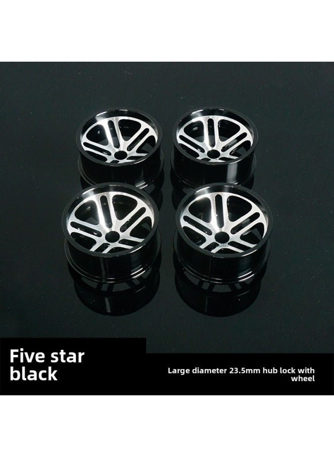 null - Homemade Four-wheel Drive Race Large Diameter Aluminum Alloy Wheels Modified Accessories Mini Racing Upgrade 23.5mm Wheels-Color:[Black] 4 With Hub Lock - Image 1