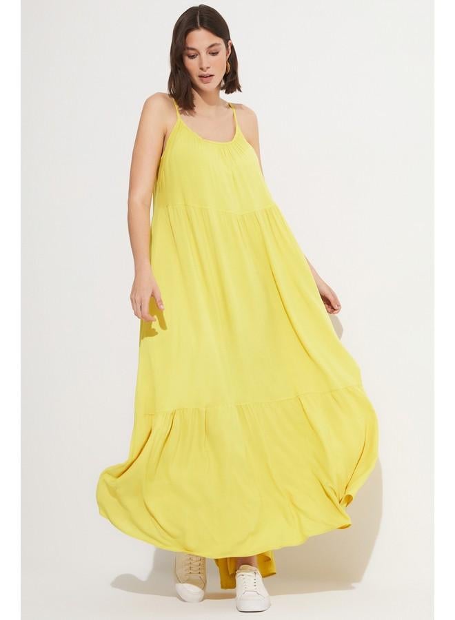 جون فستان أصفر بطبقات - Image 1