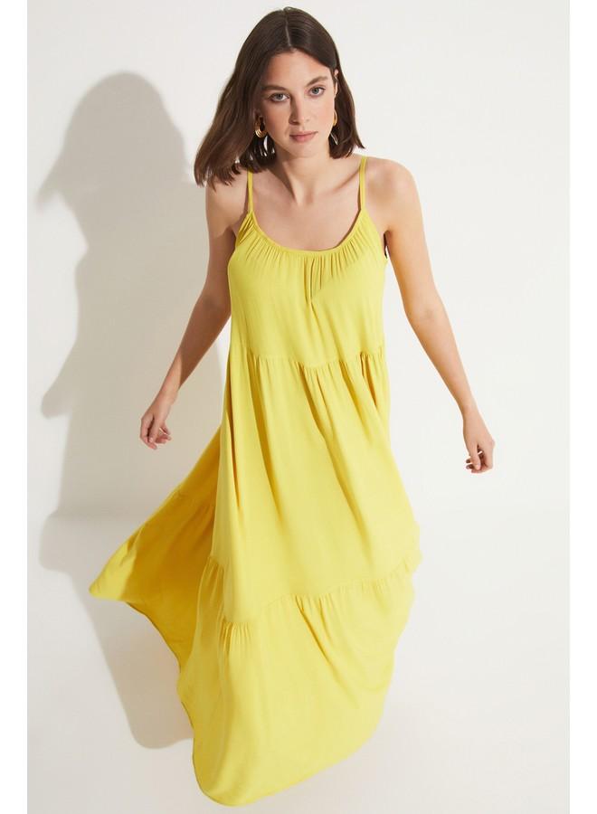 جون فستان أصفر بطبقات - Image 3