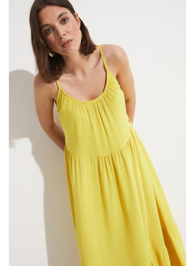 جون فستان أصفر بطبقات - Image 4