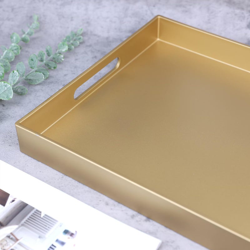 SforGUVA Gold Serving Tray for Coffee Table, Rectangular Plastic Decorative Tray with Handles for Entertaining, Outdoor Patio, Living Room, Ottoman, Bathroom Counter, 11.8â€*15.7â€*1.6â€ - Image 5