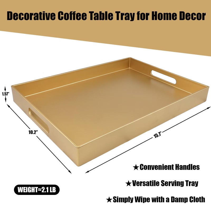 SforGUVA Gold Serving Tray for Coffee Table, Rectangular Plastic Decorative Tray with Handles for Entertaining, Outdoor Patio, Living Room, Ottoman, Bathroom Counter, 11.8â€*15.7â€*1.6â€ - Image 2