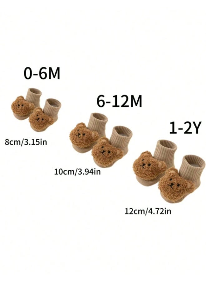 جوارب أطفال رائعة مزينة بدمية دب ثلاثية الأبعاد، مع مقابض مانعة للانزلاق، وأساور كاحل قطنية ناعمة مضلعة، وزينة حيوانات قطيفة لطيفة لحديثي الولادة والرضع. - Image 3
