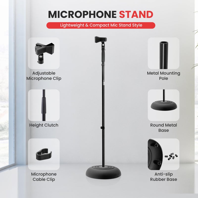 PYLE-PRO Microphone Stand - Universal Mic Mount with Heavy Compact Base, Height Adjustable (2.8’ - 5’ ft.) - PMKS5 - Image 2