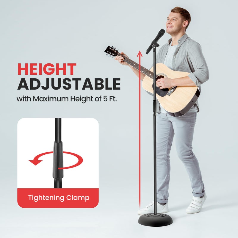 PYLE-PRO Microphone Stand - Universal Mic Mount with Heavy Compact Base, Height Adjustable (2.8’ - 5’ ft.) - PMKS5 - Image 5