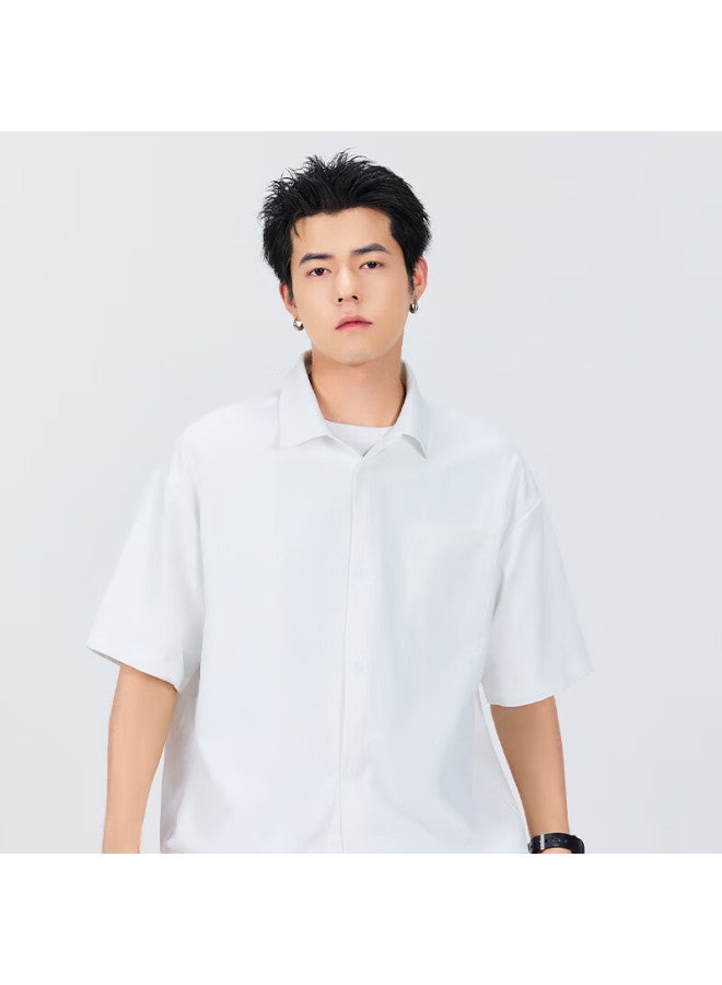 Mingchuang Youpin Miniso Ice Silk Cool Feeling Men's Short Sleeve Thin Breathable Casual Youth High-end Summer Shirt Z Black 2XL - Image 2
