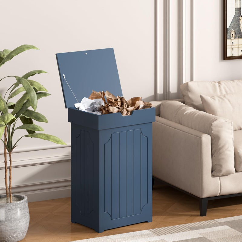 Function Home Trash Can Cabinet, 13 Gallon Kitchen Garbage Can, Wooden Recycling Trash Bin, Freestanding Dog Proof Trash Can, Farmhouse Trash Cabinet with Lid for Home Kitchen Bedroom, Blue - Image 4