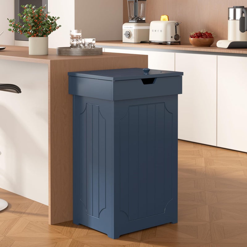 Function Home Trash Can Cabinet, 13 Gallon Kitchen Garbage Can, Wooden Recycling Trash Bin, Freestanding Dog Proof Trash Can, Farmhouse Trash Cabinet with Lid for Home Kitchen Bedroom, Blue - Image 2