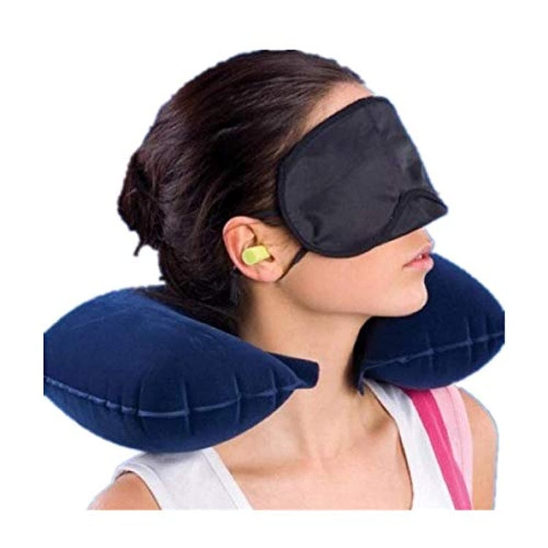 100% Pure Memory Foam Neck Pillow Airplane Travel Kit With Ultra Plush Velour Cover, Sleep Mask and Earplugs