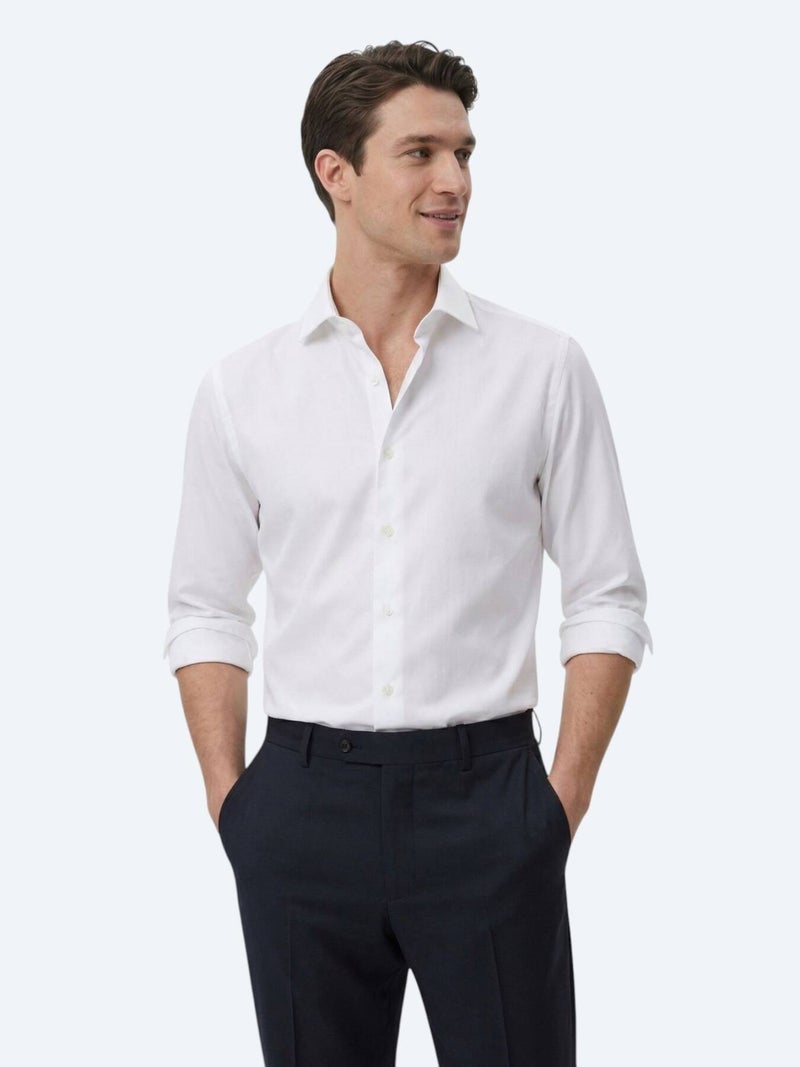 Kip White Regular Fit Long Weaving Classical 100% Cotton Shirt - Image 4