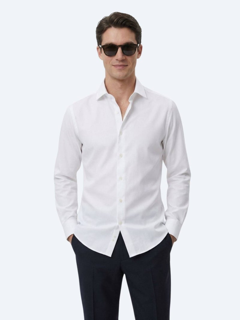 Kip White Regular Fit Long Weaving Classical 100% Cotton Shirt - Image 1