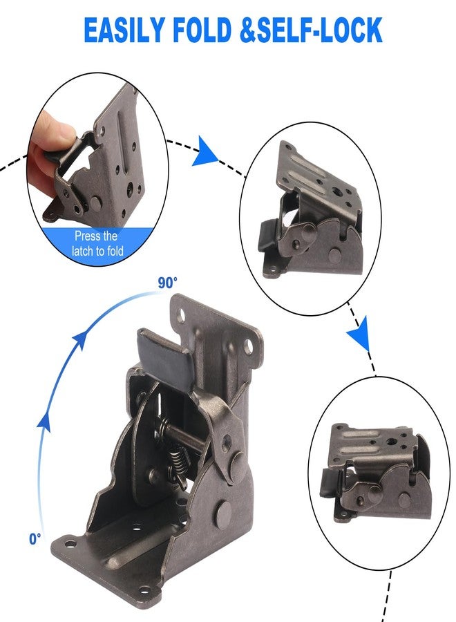 GENHAKON 8 Pack Folding Leg Brackets, Self-Locking Hinge, Heavy-Duty Steel, Floor Mount, Ideal for DIY Tables, Beds, Workbenches - Image 4