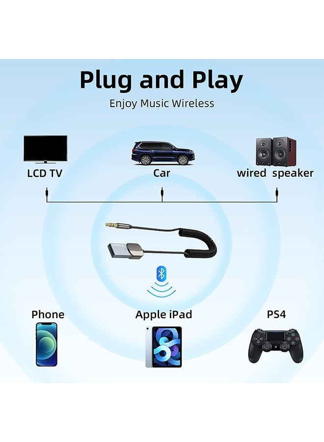 ESSAGER Aux Bluetooth Adapter for Car, Noise Cancelling Bluetooth 5.0 Receiver, Lossless Music USB to 3.5mm Jack Audio Adapter with Built-in Microphone for Car Kits/Home Stereo/Handsfree Call Speaker - Image 5