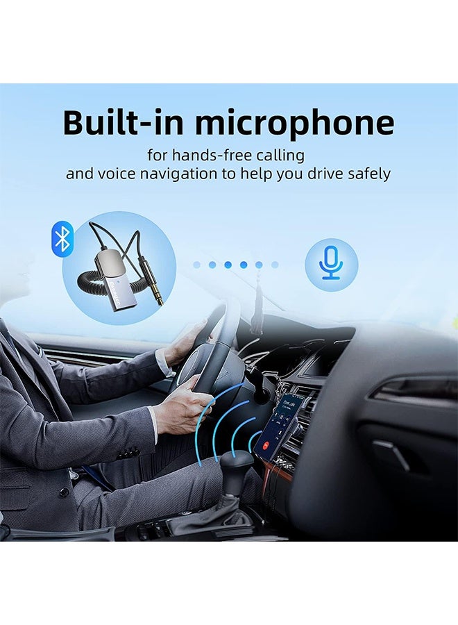 ESSAGER Aux Bluetooth Adapter for Car, Noise Cancelling Bluetooth 5.0 Receiver, Lossless Music USB to 3.5mm Jack Audio Adapter with Built-in Microphone for Car Kits/Home Stereo/Handsfree Call Speaker - Image 2