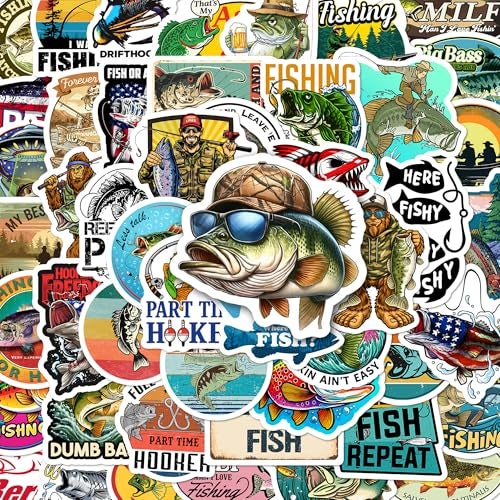 BEATRI Fishing Stickers 50Pcs Fishing Decals Cute Vinyl Waterproof Stickers for Hydro Flask Tackle Box Water Bottle Laptop for Mens Adults Fishing Stickers - Image 1