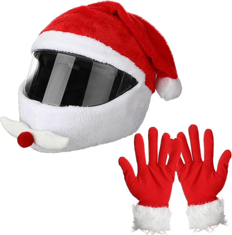 Cutecrop Christmas Santa Motorcycle Helmet Cover and Gloves Set - Image 1