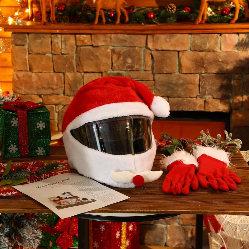 Cutecrop Christmas Santa Motorcycle Helmet Cover and Gloves Set - Image 4