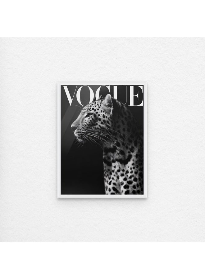 آرت دیکور  ديكور فني مؤطر بطباعة صورة فنية جميلة من ليوبارد فوج أبيض وأسود حيوان فاخر مستوحى من الموضة جدار الفن لغرفة المعيشة وغرفة النوم والمكتب - Image 1