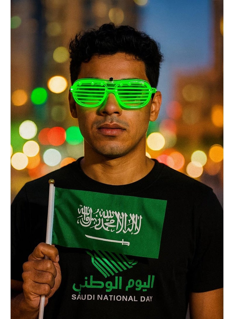 هدايا تذكارية عربية نظارات للحفلات بمناسبة اليوم الوطني السعودي - نظارات مضيئة باللون الأخضر للرجال والنساء، إكسسوار ممتع للاحتفالات الليلية والحفلات الموسيقية والفعاليات - Image 2