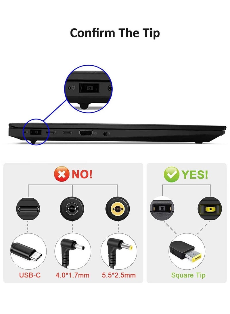 سانموجيد محول شحن USB C ل Lenovo، محول شاحن USB-C أنثى إلى محول طرف أصفر مربع نحيف 100 واط PD شاحن لينوفو ثنكباد x1 الكربون t470 t460 t450 t440 - Image 2