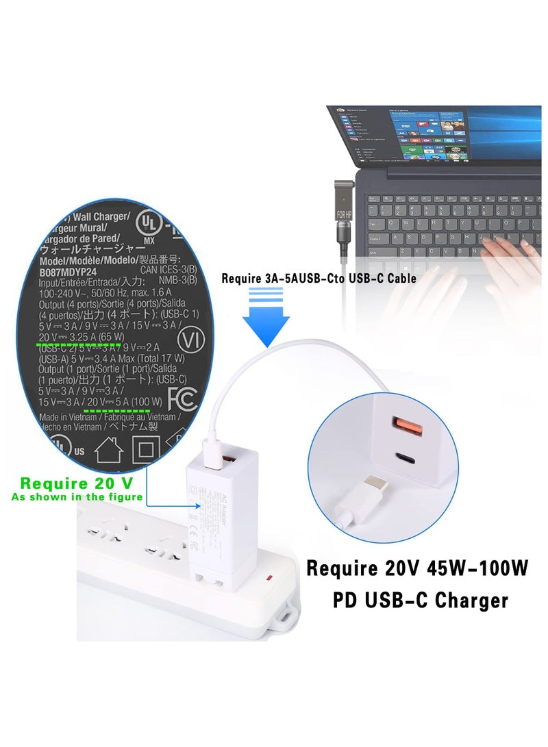 سانموجيد محول شحن USB C ل Lenovo، محول شاحن USB-C أنثى إلى محول طرف أصفر مربع نحيف 100 واط PD شاحن لينوفو ثنكباد x1 الكربون t470 t460 t450 t440 - Image 3