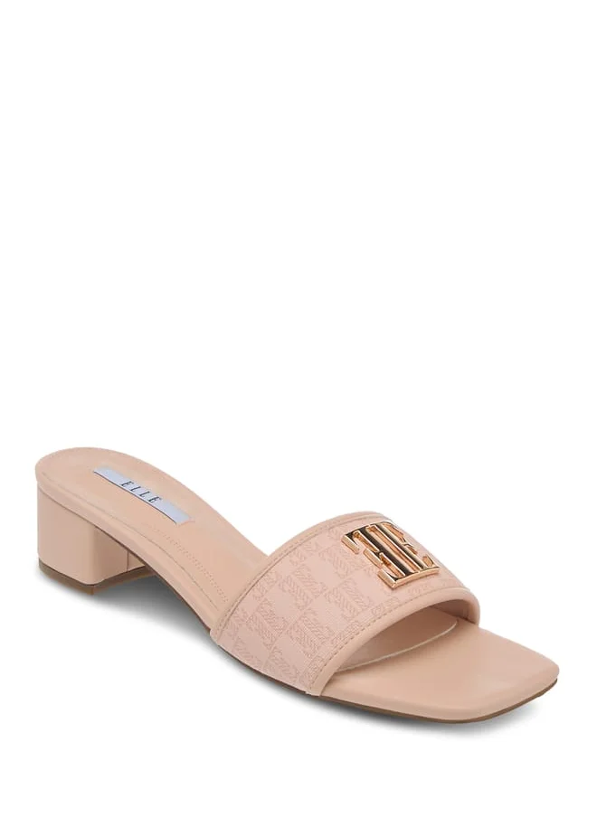 ELLE Womens Monogram Detail Slip-On Sandals With Block Heels