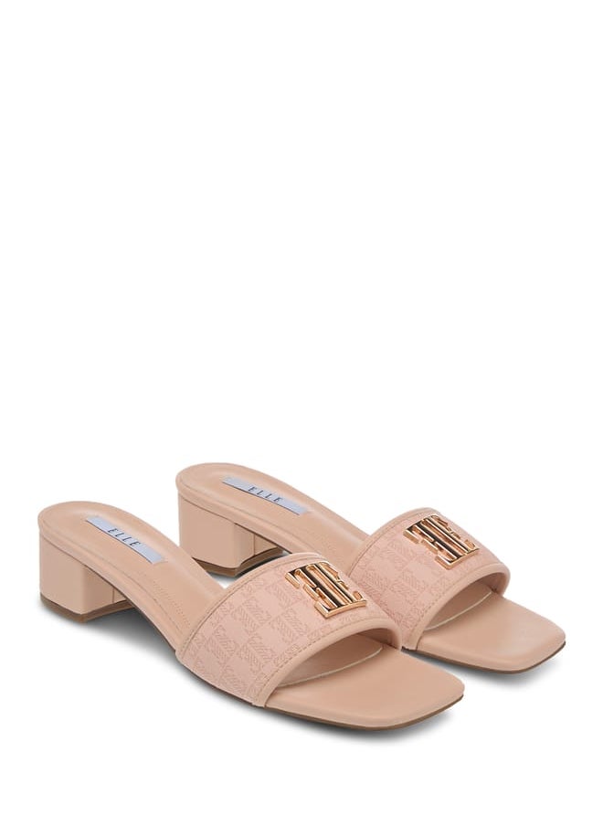 ELLE Womens Monogram Detail Slip-On Sandals With Block Heels  - Image 2