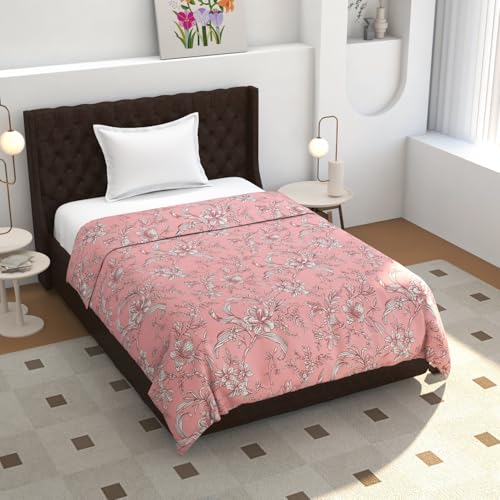 TIB® 140 GSM Soft Glace Cotton Duvet Cover Single Bed II Razai Cover II Quilt Cover II Dohar Cover for Single Bed with Zipper. (Pink Flower, Single) - Image 1