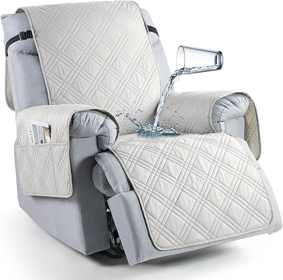BLESSING PET SUPPLY TAOCOCO Recliner Chair Cover Oversized Recliner Covers for Large Recliner Chair with Double Straps Non Slip Reclining Chair Cover for Kids Pets Off White 236 - Image 1