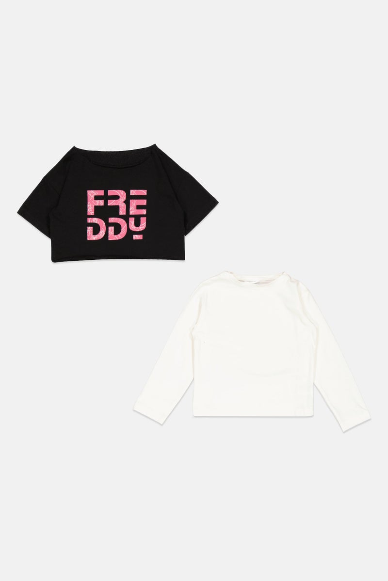 FREDDY Toddlers Girl 2 Piece Graphic Print Sweatshirts, Black/White  - Image 1