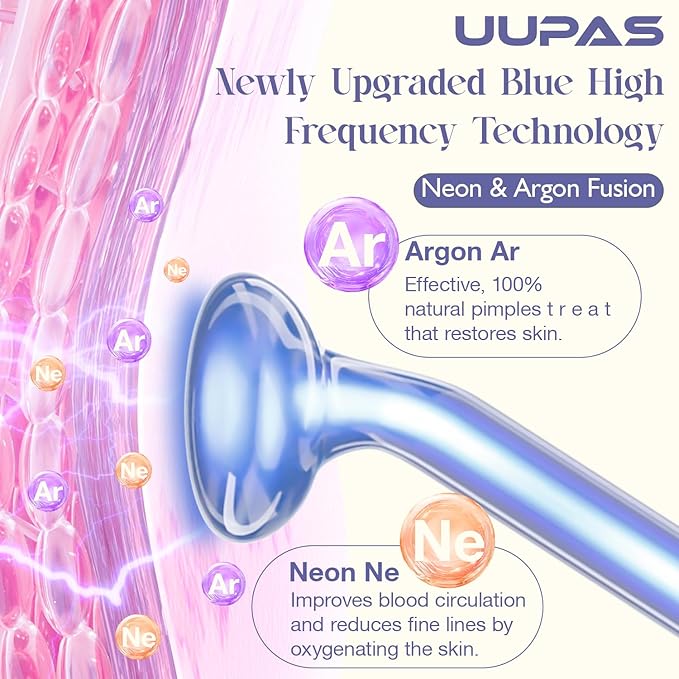 UUPAS جهاز الوخز الكهربائي عالي التردد UUPAS 6 ضوء أزرق غاز الأرجون والنيون لعلاج حب الشباب جهاز HF للعناية بالبشرة لعلاج تساقط الشعر وشد البشرة وإزالة التجاعيد والعناية بالجسم ومدلك الوجه - Image 2