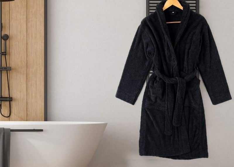 Egyptian Bathrobe in Black (Midnight Egypt) - 100% Cotton, Quick-Dry, Luxurious Comfort for Spa and Home Use
