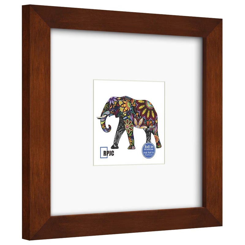RPJC 8x8 Soild Wood Picture Frame with High Definition Glass Display Pictures 4x4 with Mat or 8x8 Without Mat for Wall Mounting Hanging Photo Frame Brown - Image 2