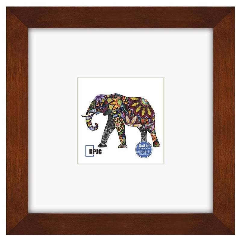 RPJC 8x8 Soild Wood Picture Frame with High Definition Glass Display Pictures 4x4 with Mat or 8x8 Without Mat for Wall Mounting Hanging Photo Frame Brown - Image 1
