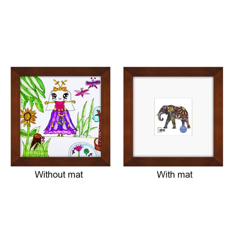 RPJC 8x8 Soild Wood Picture Frame with High Definition Glass Display Pictures 4x4 with Mat or 8x8 Without Mat for Wall Mounting Hanging Photo Frame Brown - Image 3