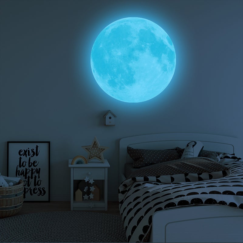 1PC 30cm Shape Wall Sticker Round Glowing Wall Decal Shining Removable Art Sticker for Bedroom Living Room Kids Room (30cm : Cyan - Light) - Image 4