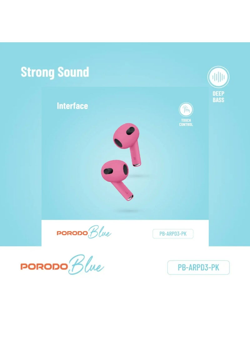 porodo Blue Deep Bass Wireless Earbuds 3 Pink - Image 2