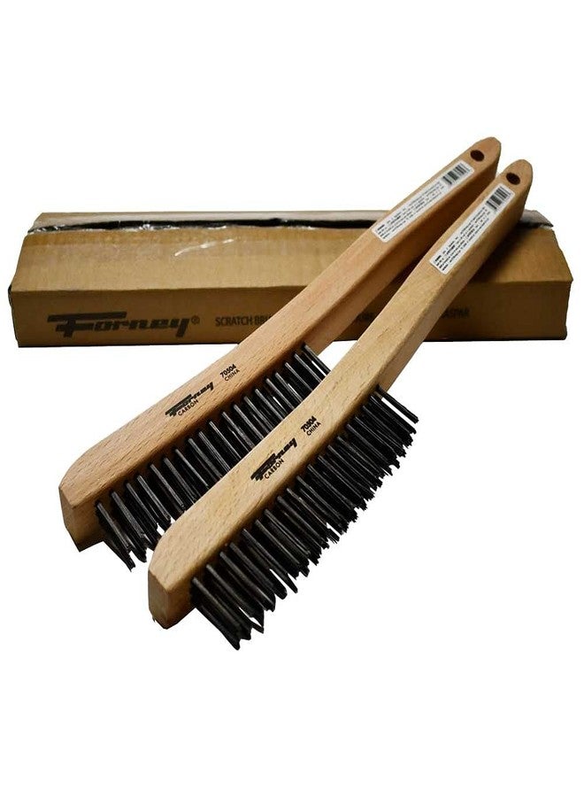 Forney 70504A 2-Pack Carbon Steel Wire Brush's with Curved Wood Handle, 13-3/4-Inch-by-.014-Inch, Assorted - Image 2