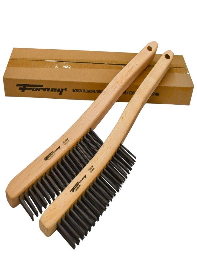 Forney 70504A 2-Pack Carbon Steel Wire Brush's with Curved Wood Handle, 13-3/4-Inch-by-.014-Inch, Assorted - Image 1