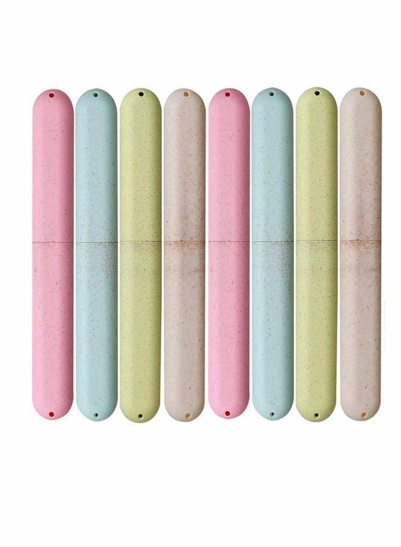 Toothbrush Case Travel Cover Plastic Holder, Premium Wheat Straw Waterproof Box on Holidays Camping School Daily Portable Storage 8 Pcs - Image 1