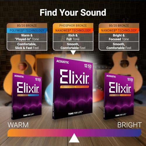 Elixir Strings, Acoustic Guitar Strings, Phosphor Bronze with NANOWEB Coating, Longest-Lasting Rich and Full Tone with Comfortable Feel, 6 String Set, Light 12-53 - Image 3